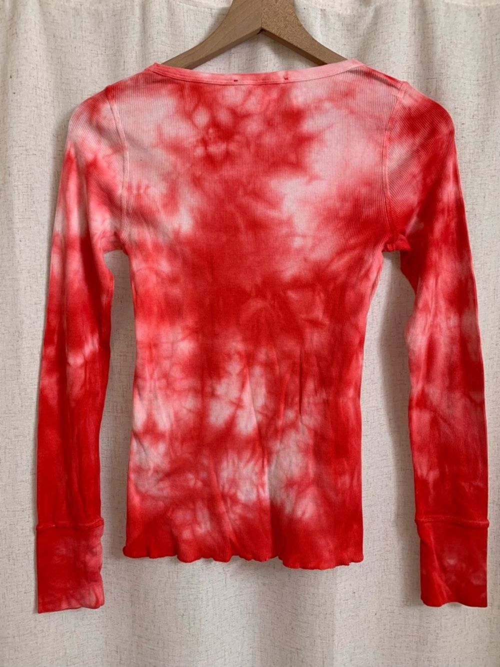 Helmut Lang Unisex Red White Tie Dye Long Sleeve Scoop Neck Top Women S Men XS - Picture 2 of 5